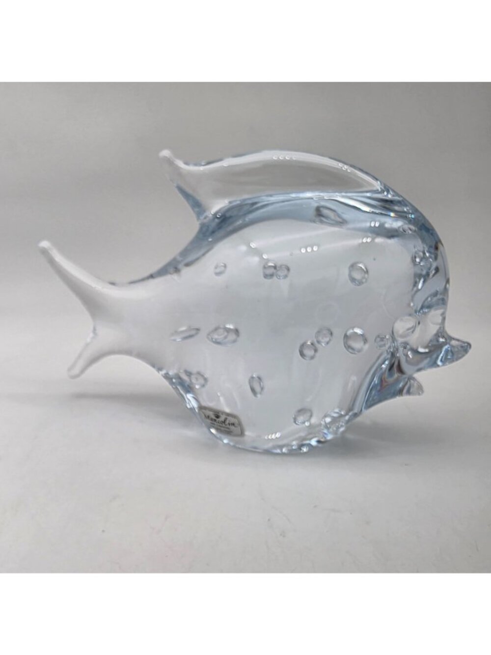 Signed Marcolin Sweden Art Glass Paperweight Fish Figure Bubbles 4.75" Tall - Picture 2 of 12